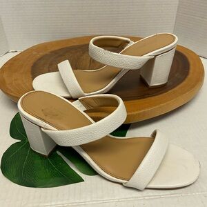 Soludos White Leather Strap Heeled Sandals